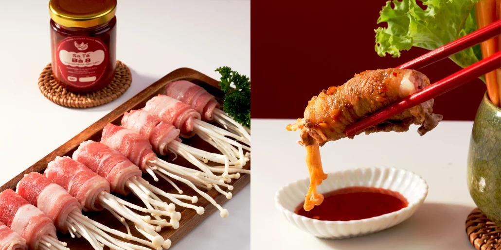 Ba chỉ bò cuộn nấm kim châm
